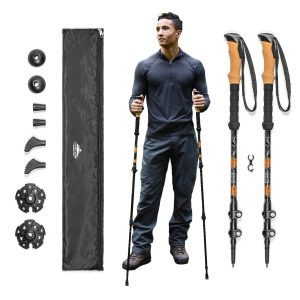 Cascade Mountain Tech Lightweight Aircraft-Grade Aluminum Trekking Poles with Extended Down Grip Plus Tip Kit Orange (Cork Grip) Quick Lock Trekking Poles